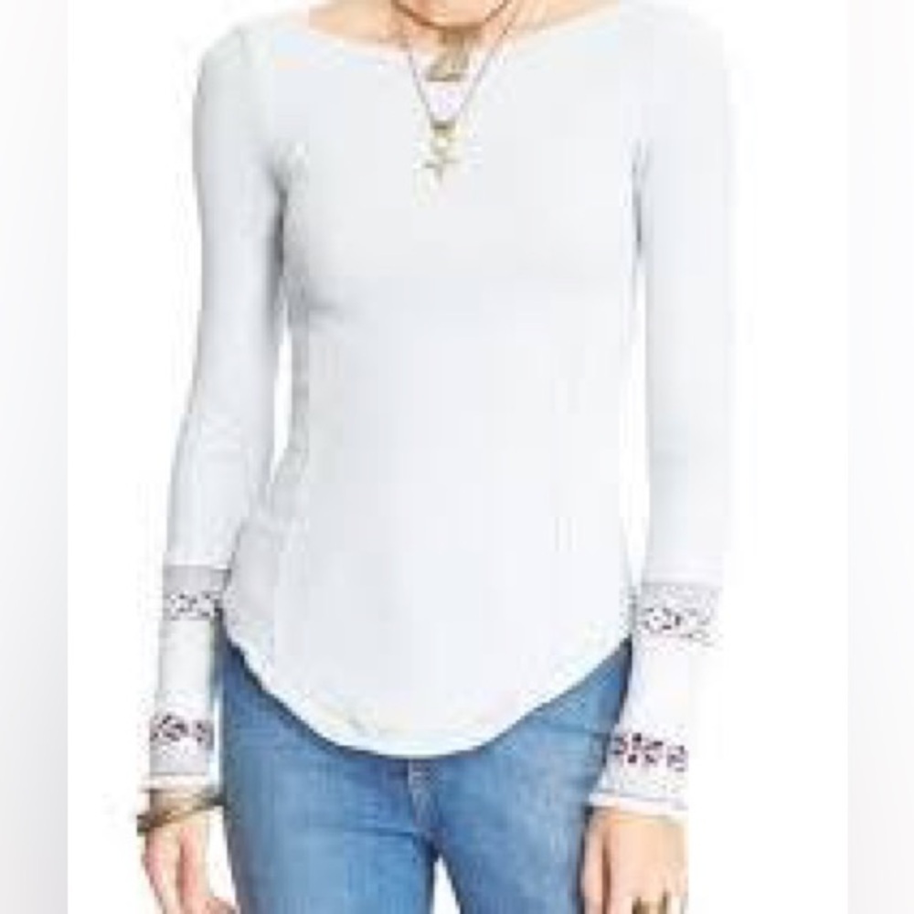 Free people rosey sea spray waffle thermal light gray top